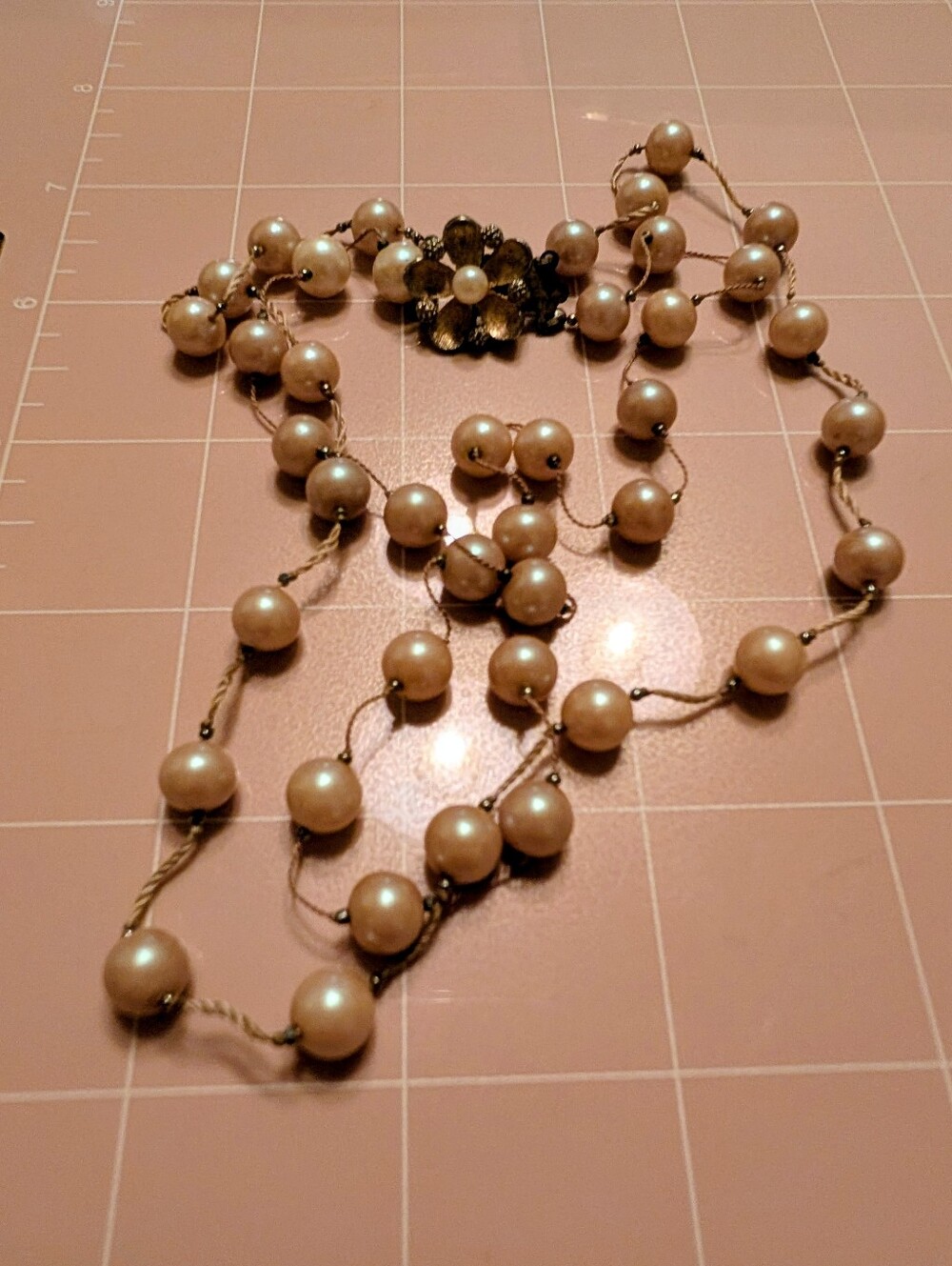 Vintage Pearl Necklace With Gold Tone Flower Clasp